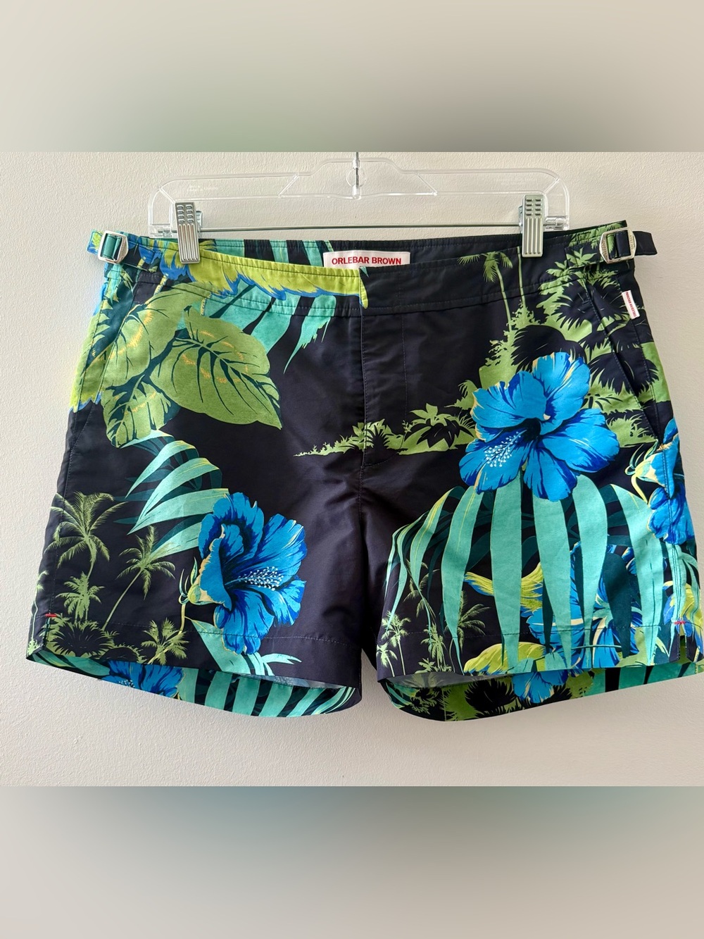 Orlebar Brown- Navy Tropical Hibiscus Print Swim Shorts- with Branded Dust Bag - Picture 2 of 9